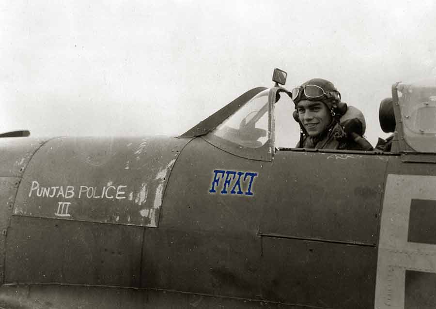 Eddie sitting in a 130 Squadron Spifire "Punjab Police"